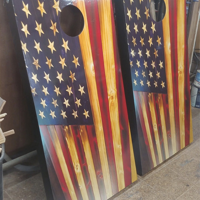 Punisher American Flag Distressed Cornhole Hole Board Vinyl Decal Wrap  Racine Wisconsin