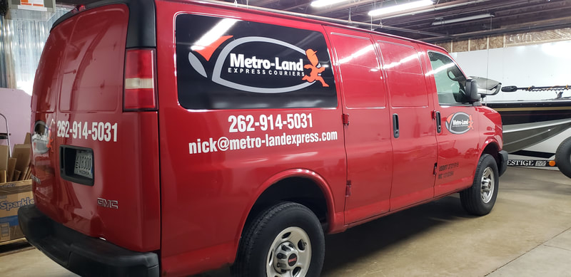 Commercial Business Vehicle Graphic Wrap Set Delivery Racine Kenosha Wisconsin Metro-Land