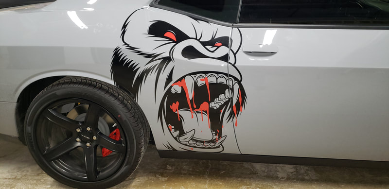 Gorilla King Kong Ape Fierce Blood Vehicle Vinyl Decal Graphic Dodge Challenger Racine Kenosha Wisconsin Caledonia