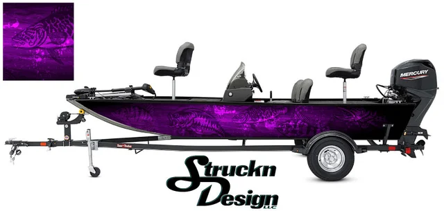 Black Hunter Purple Water Perch Musky Bass Fishing Fish Boat Design Grunge  Abstract Pontoon Vinyl Graphic Wrap Kit Decal Crappie Various Sizes DIY US