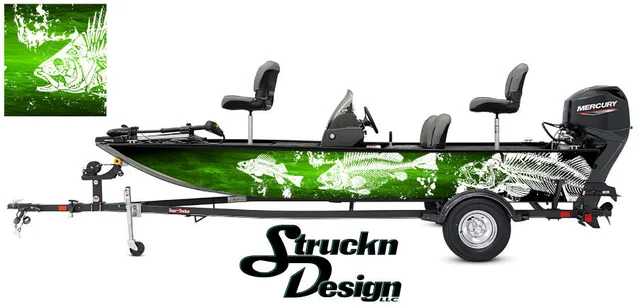 Black Lime Skeletons Wood Bass Fishing Fish Boat Design Grunge Abstract  Pontoon Vinyl Graphic Wrap Kit Decal Cast Material Various Sizes DIY US