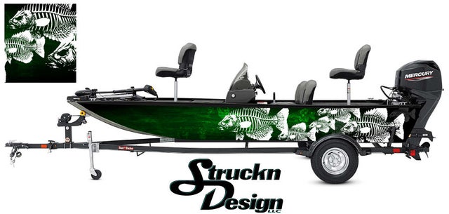 Black Hunter Green Bones Skeletons Bass Fishing Fish Boat Design