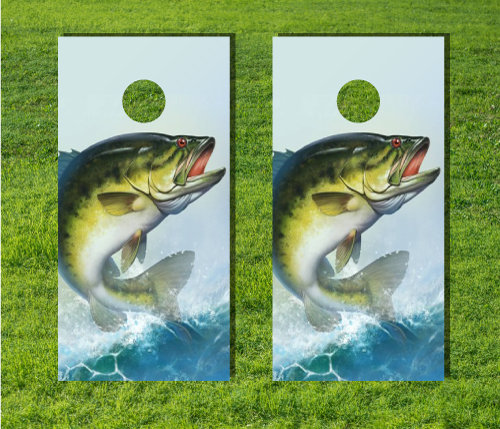 Fishing Largemouth Bass Fish Leaping Out of Water Cornhole Corn Hole Board  Game Decal USA High Quality Bag Toss Laminated Graphic Wrap Vinyl 3