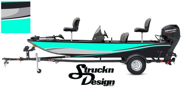 Black Teal Grey Swirl Bass Fishing Fish Boat Design Grunge Abstract Pontoon  Vinyl Graphic Wrap Kit Decal Cast Material Various Sizes - DIY US