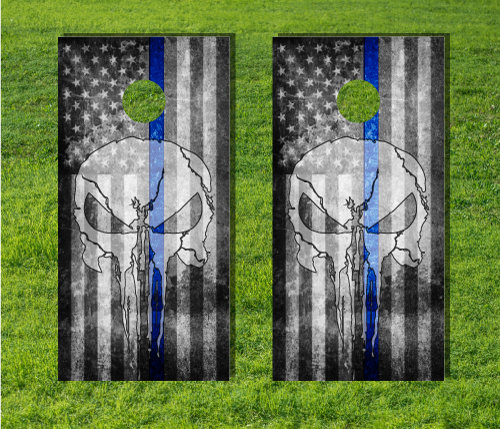 American Flag Grayscale Skull Blue Lives Matter Cornhole Corn Hole