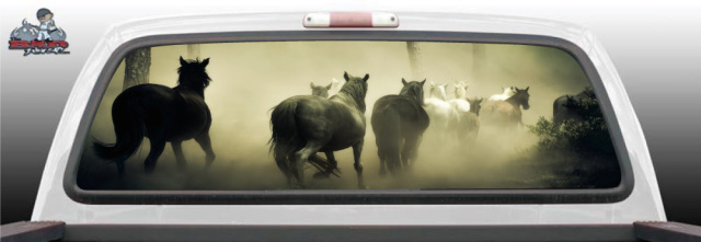 Horses Running Across Water Ocean Glass Rear Window Decal Graphic Truck Perf Vinyl Perforated