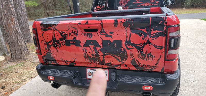 Rear Tailgate Cut Decal Skulls (Vehicle Shows Through Clear Areas) Abstract Demon Grunge Design Car Bed Pickup Vehicle Truck Vinyl Graphic