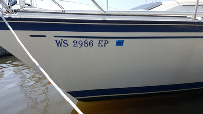 Boat Decal Graphic Racine Riverside Vinyl Name DMV Numbers DNR Registration Wisconsin