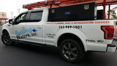 Building Waters Commercial Van Decal Graphic Plumbing HVAC Wrap Ford Pick Up Mt Pleasant Wisconsin