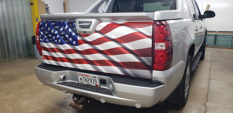 American Flag USA Vivid Tailgate Vehicle Graphic Wrap Racine Kenosha Wisconsin