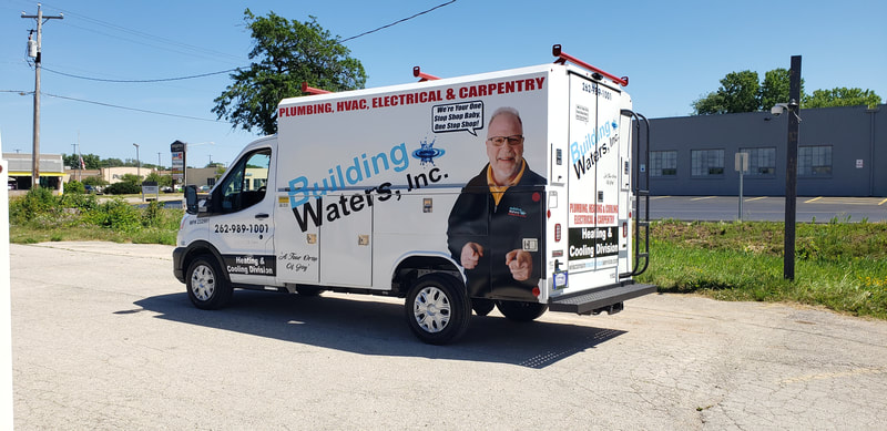 Building Waters Commercial Knapheide Utility Box Van Decal Graphic Plumbing HVAC Wrap Ford Transit Racine Wisconsin