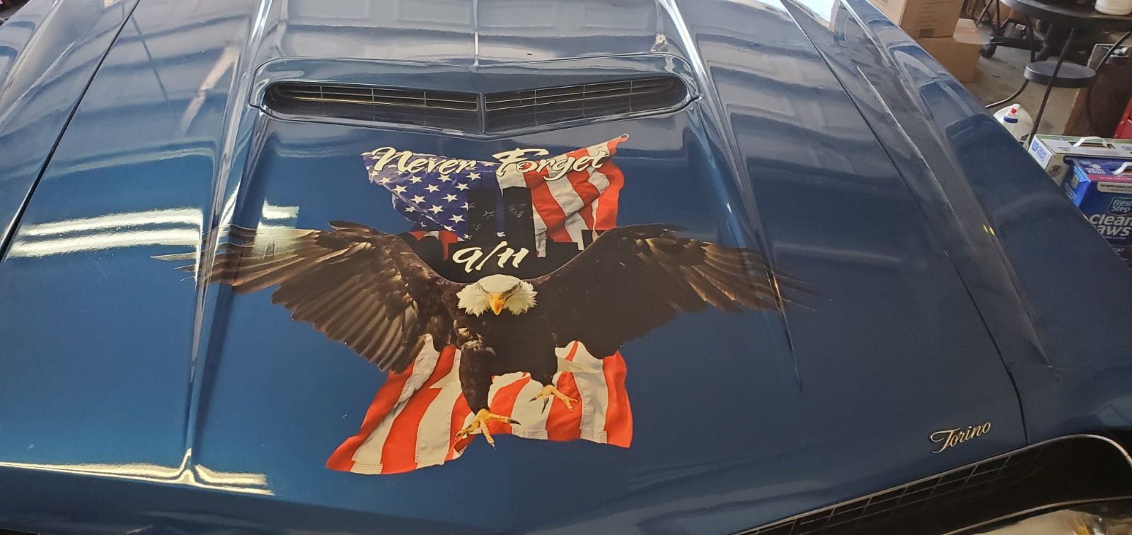 Classic Car 911 American Flag Bald Eagle Hood Vinyl Vehicle Graphic Wrap Racine Kenosha Wisconsin