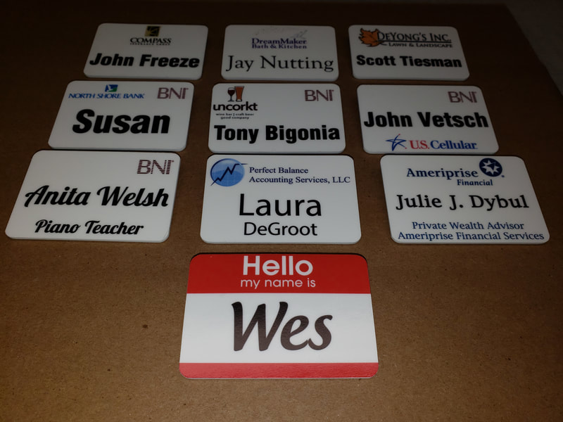 Custom Printed Name Tags Badges Company Uniform Networking Racine Kenosha Wisconsin