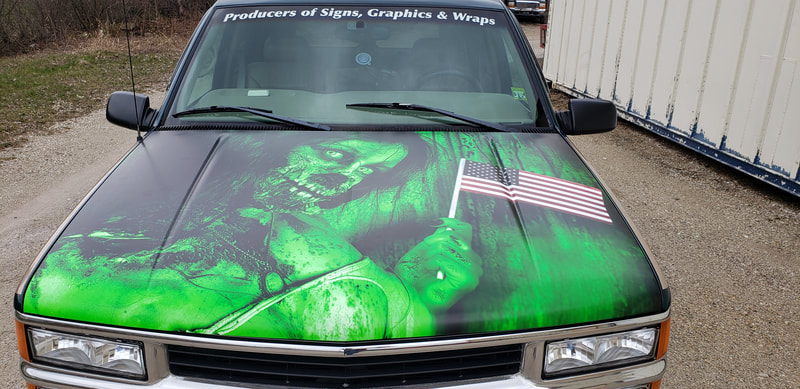 Custom Zombie Hood Wrap Vehicle Graphic Lime Green USA American Flag Racine Kenosha Wisconsin StrucknDesign Tahoe (3)