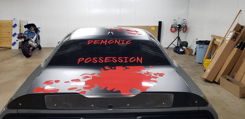 Demonic Wrath Blood Splatter Dodge Challenger Vinyl Vehicle Graphic Wrap Skull Racine Kenosha Wisconsin