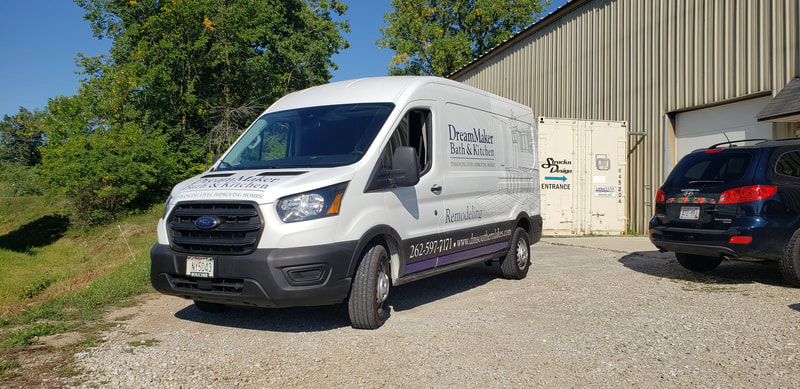 DreamMaker Bath Kitchen Remodeling Vehicle Wrap Graphic Ford Transit Installation Commercial Business Racine Wisconsin