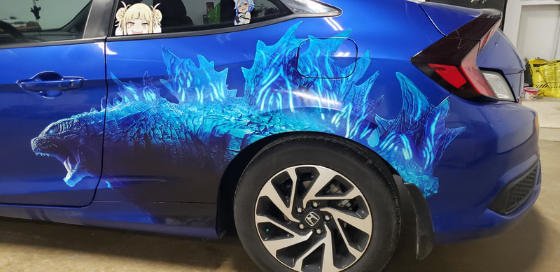 Godzilla Vivid Vehicle Graphic Honda Civic Wrap Racine Kenosha Wisconsin Installation Vibrant (2)