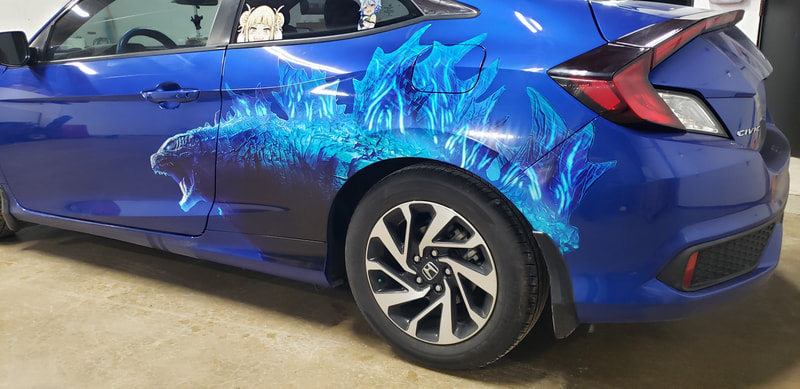 Godzilla Vivid Vehicle Graphic Honda Civic Wrap Racine Kenosha Wisconsin Installation Vibrant (2)