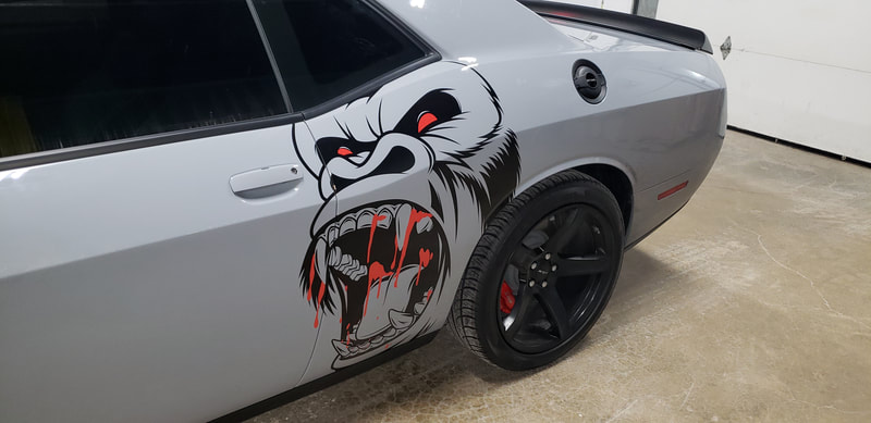 Gorilla King Kong Ape Fierce Blood Vehicle Vinyl Decal Graphic Dodge Challenger Racine Kenosha Wisconsin Caledonia