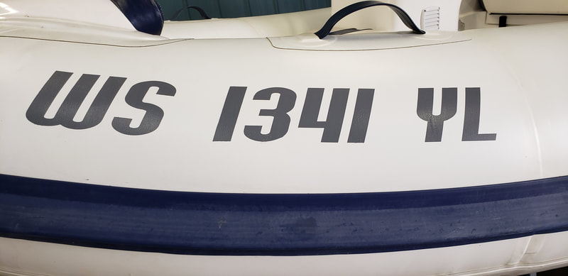 Hypalon PVC Inflatable Boat Lettering Paint Stencil DNR Regulations Walker Bay Gala Achilles Racine Kenosha Wisconsin Grey Black Blue Numbers