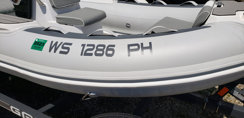 Inflatable Boat Numbers Painted Liquid Lettering Stencil Racine Wisconsin 
