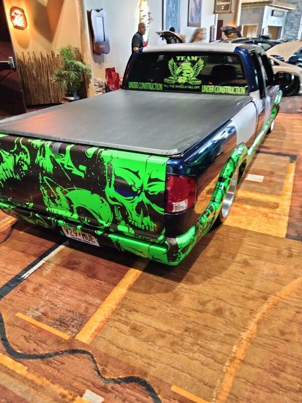 Lime Green Skulls Vehicle Graphic Wrap Pickup Truck Tailgate Hood Rocker Racine Kenosha Wisconsin (4)