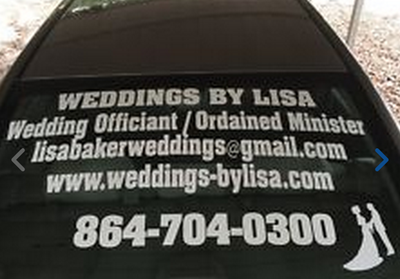 Rear Window Lettering Decal Graphic Wedding Ordained Minister Caledonia Wisconsin