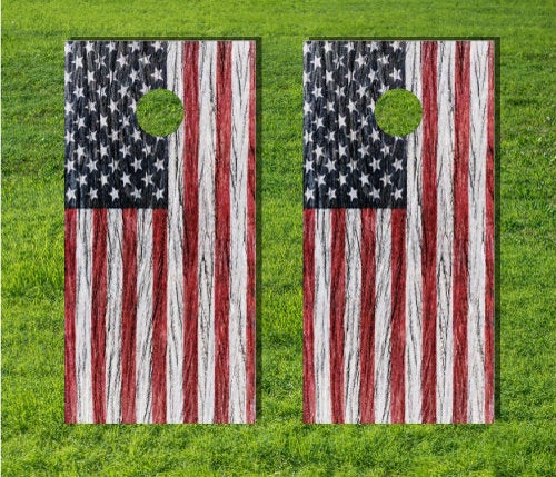 American Flag Grayscale Cornhole Game Bag Decal Board Metal USA Wrap Distressed 