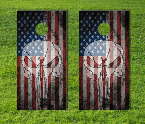 American Flag Punisher Skull Cornhole Wrap Bag Toss Skin Decal Sticker Wraps 