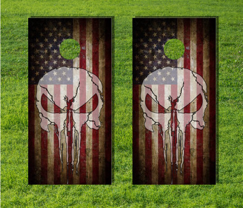 Cornhole Wraps Punisher Skull American Police Flag Thin Blue Line Set of 2 #WdNS 