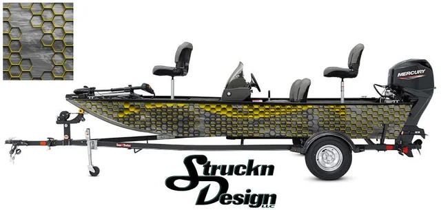 Abstract Yellow Graphic Boat Vinyl Wrap Fishing Lightning Pontoon Decal