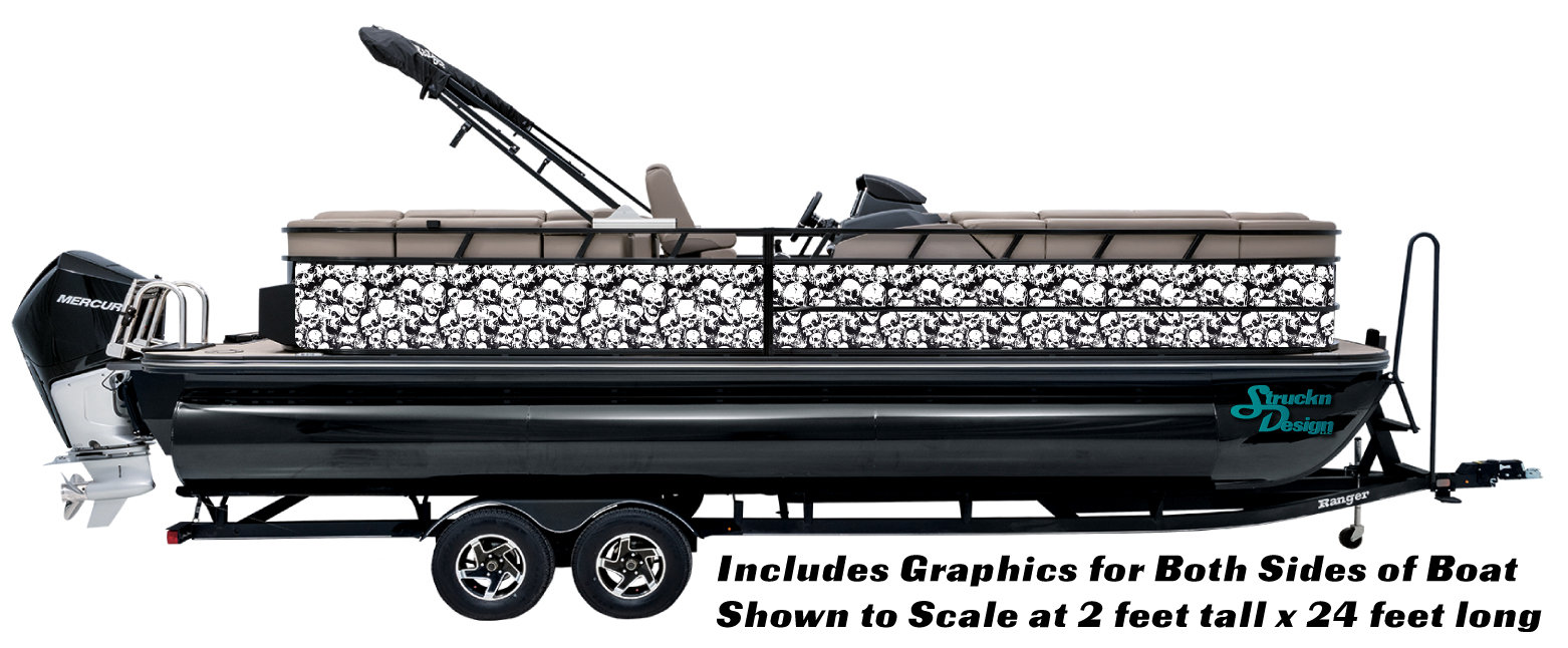 Skulls Graphic Abstract Fishing Bass Boat Wrap Decal Vinyl USA Pontoon Black Red 