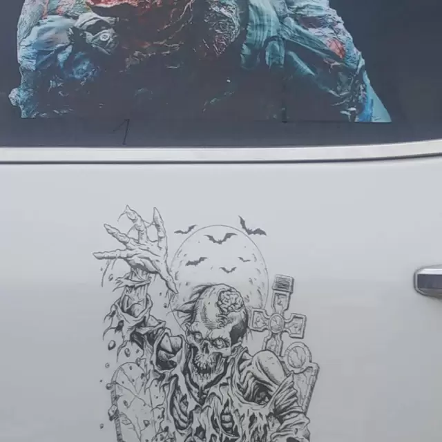 Skull Zombie Ghost Rider Decal Vinyl Graphic Hood Tailgate Door Window Racine Kenosha Wisconsin (2)