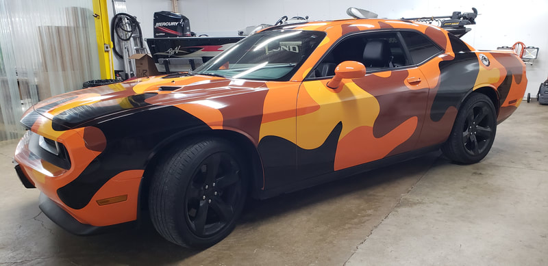 Urban Custom Camo Camoflauge Vehicle Wrap Vinyl Graphic Decal Racine Wisconsin Dodge Challenger