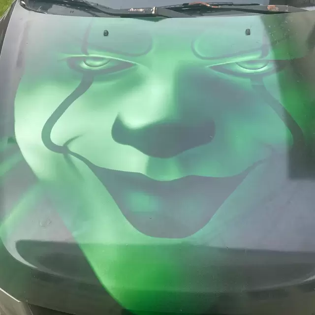 Wicked clown hood wrap decal graphic vehicle vinyl Racine Kenosha Wisconsin